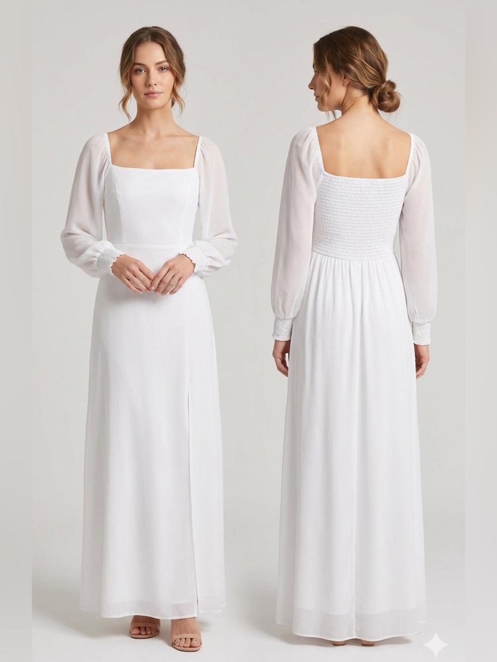 Baltic Born White Maxi Dress with Sheer Long Sleeves